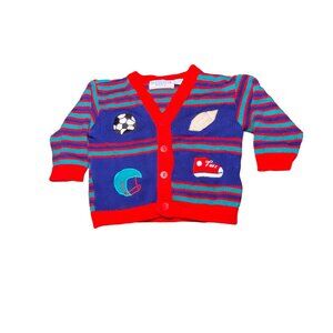 Class Club Baby 18M Striped Knit Sweater With Sports Patches
